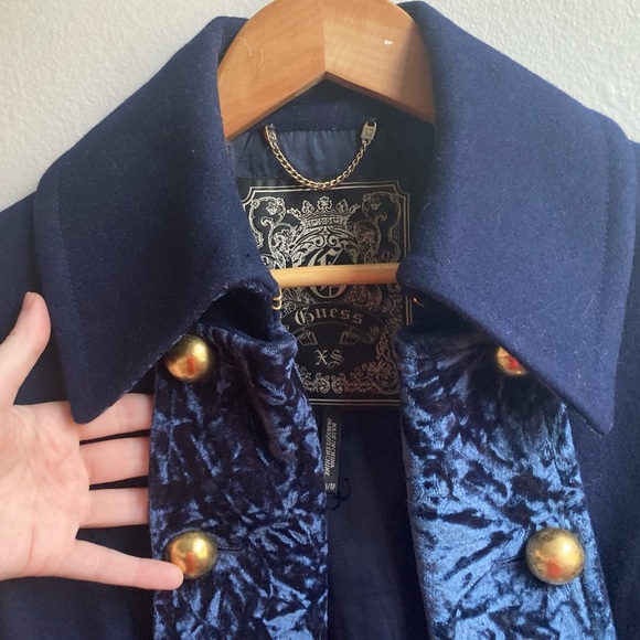 Navy Wool/Velvet Jacket, Extra Small, Guess - Picture 10 of 12
